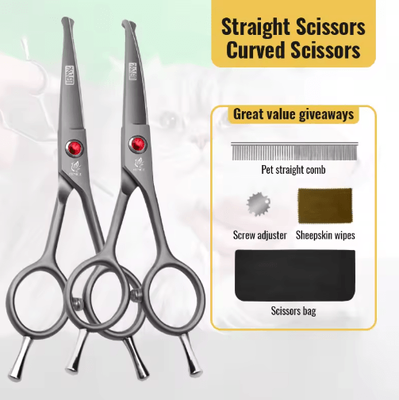 Inspire Picks Fenice Professional Round Tip Pet Grooming Scissors Safe Trimming Tool For Eyes Face & Paws 4.5straight Curved