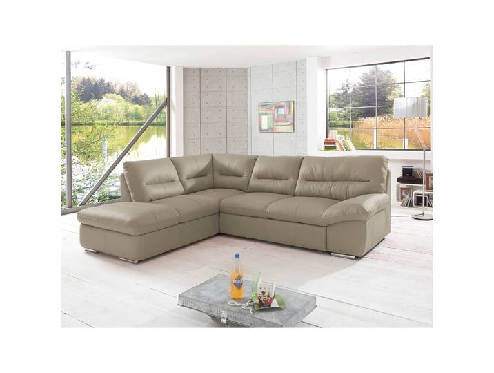 Ecksofa Doug mit Ottomane Grau/Lichtgrau Echtleder Ramsa 268 x 87 x 216cm Ottomane davorstehend links Modern