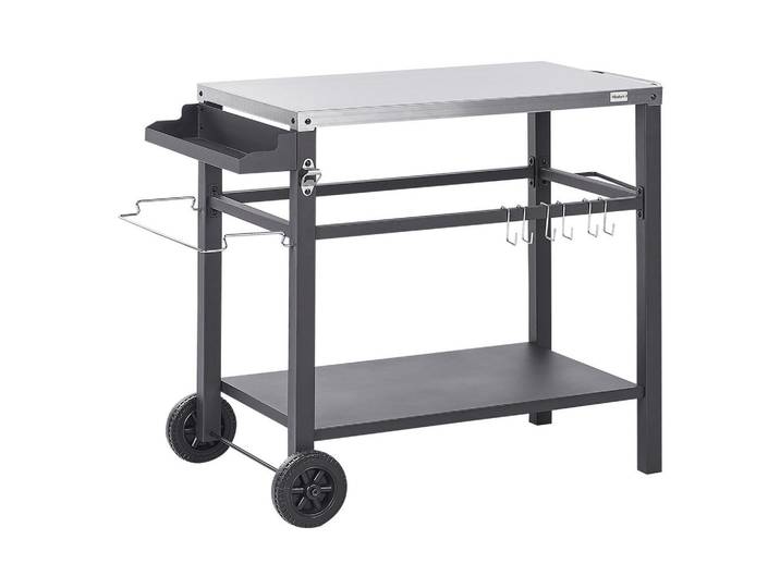 Beliani Servierwagen Schwarz Spiazzi, Schwarz, Silberfarben, Metall, 60x83x115 cm, Grills, Holzkohlegriller