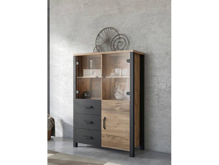 Vitrine HOME AFFAIRE Olin , schwarz (appenzeller fichte, schwarz matt), B:101cm H:146cm T:43cm, Dekorfolie, FSC-zertifizierter Holzwerkstoff, Schränke, Vitrine, Höhe 146 cm