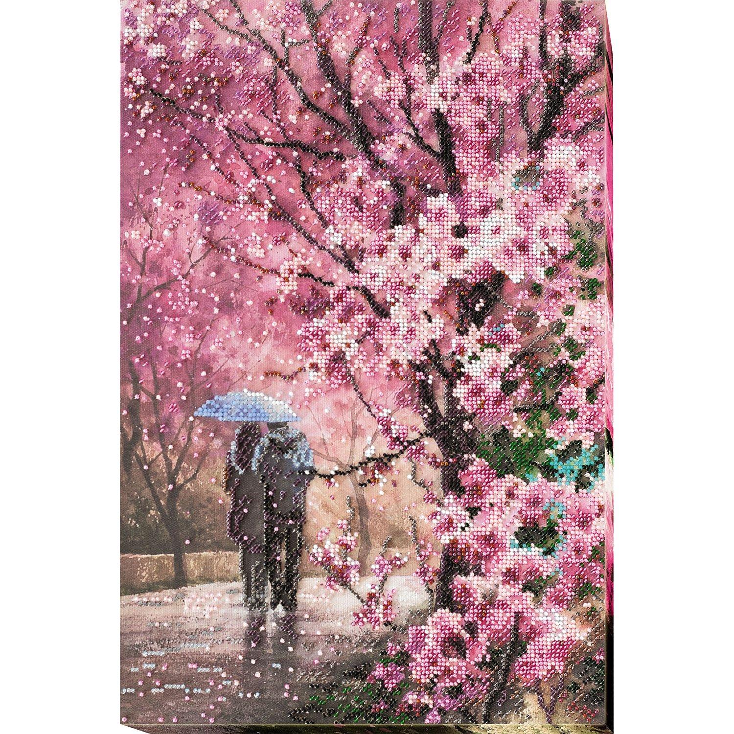 Perlen-Stickbild "Kirschblüte", 26 x 39 cm