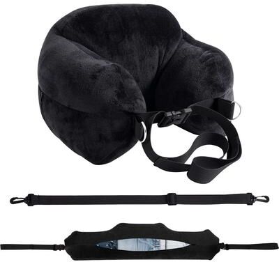 Inspire Curations FlexRest Travel Comfort Pillow Adjustable Travel Neck Pillow With Fillable Design & Washable Cover black
