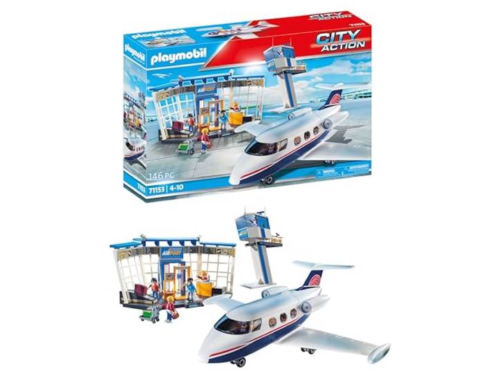 PLAYMOBIL City Action 71153 Flughafen mit Flugzeug und Tower, Mit 2 in 1 Wendekarton, Spielzeug für Kinder ab 4 Jahren