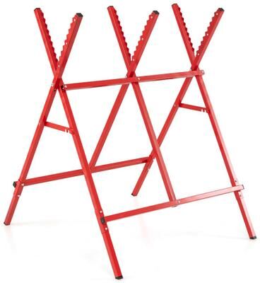 Costway Folding Log Saw Horse with Anti-Slip Sawteeth and Non-Slip Foot Pads Heavy Duty-Red