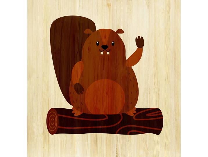 Babywanddeko Bärbel Biber, Braun, Holz, Birke, 50x50x3 cm, Babymöbel, Kinderzimmer-Deko, Babyzimmer Wanddeko