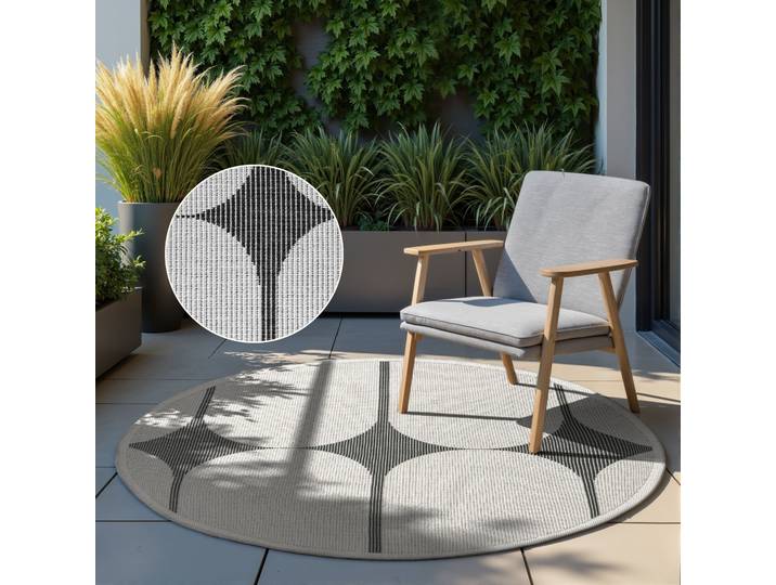 Outdoorteppich HANSE HOME Bowen Wendeteppich , schwarz (schwarz, weiß), H:5mm Ø:160cm, Polypropylen, Teppiche, Outdoorteppich, In und Outdoor, Flachgewebe, wetterfest, pflegeleicht, robust