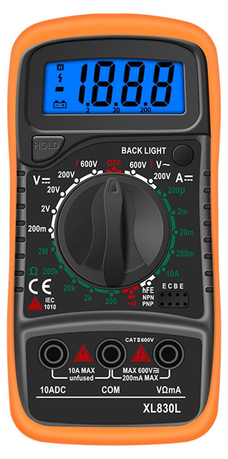 Gistuch XL830L Draagbare digitale multimeter met LCD-achtergrondverlichting, compacte AC/DC voltmeter, DC ampèremeter en ohm-spanningsweerstandsmeter met hoge precisie