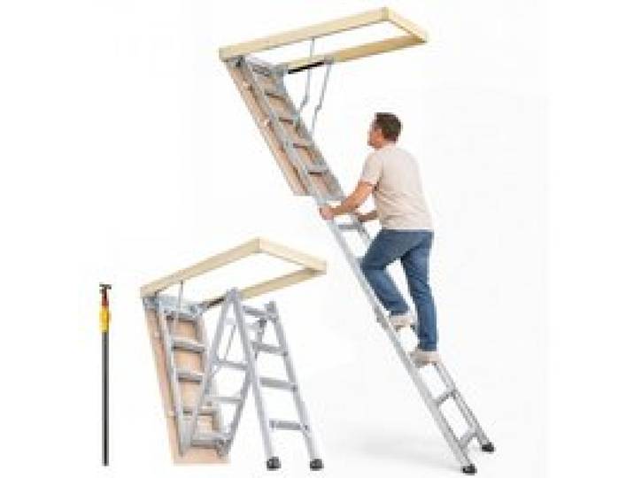 VEVOR Échelle Télescopique Pliable de Grenier en Aluminium Capacité de Charge 158,8 kg 570x1600 mm Extension Polyvalente Légère Portable Hauteur d'Installation 2,9 m-3,7 m pour Grenier, Bureau, Maison