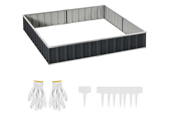 ComfortXL Hochbeet De-05331 Diy, mit Pflanzenschildern & Handschuhen Dunkelgrau, Metall, 258x30x90 cm, Gartenzubehör, Hochbeete