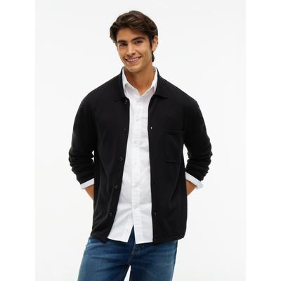 Strickjacke TOMMY HILFIGER "ESSENTIAL COTTON", Herren, Gr. XL, schwarz, Strick, Obermaterial: 100% Baumwolle, relaxed fit normal, Rippstrickbündchen, Strickjacken Strickjacke, Relaxed Fit Strick-Overshirt mit Flag-Stickerei