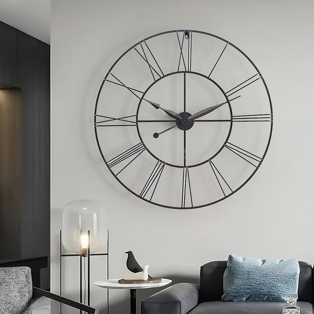Mercury Garney Metal Wall Clock with Black Hands Black 80cm H x 80cm W x 4cm D