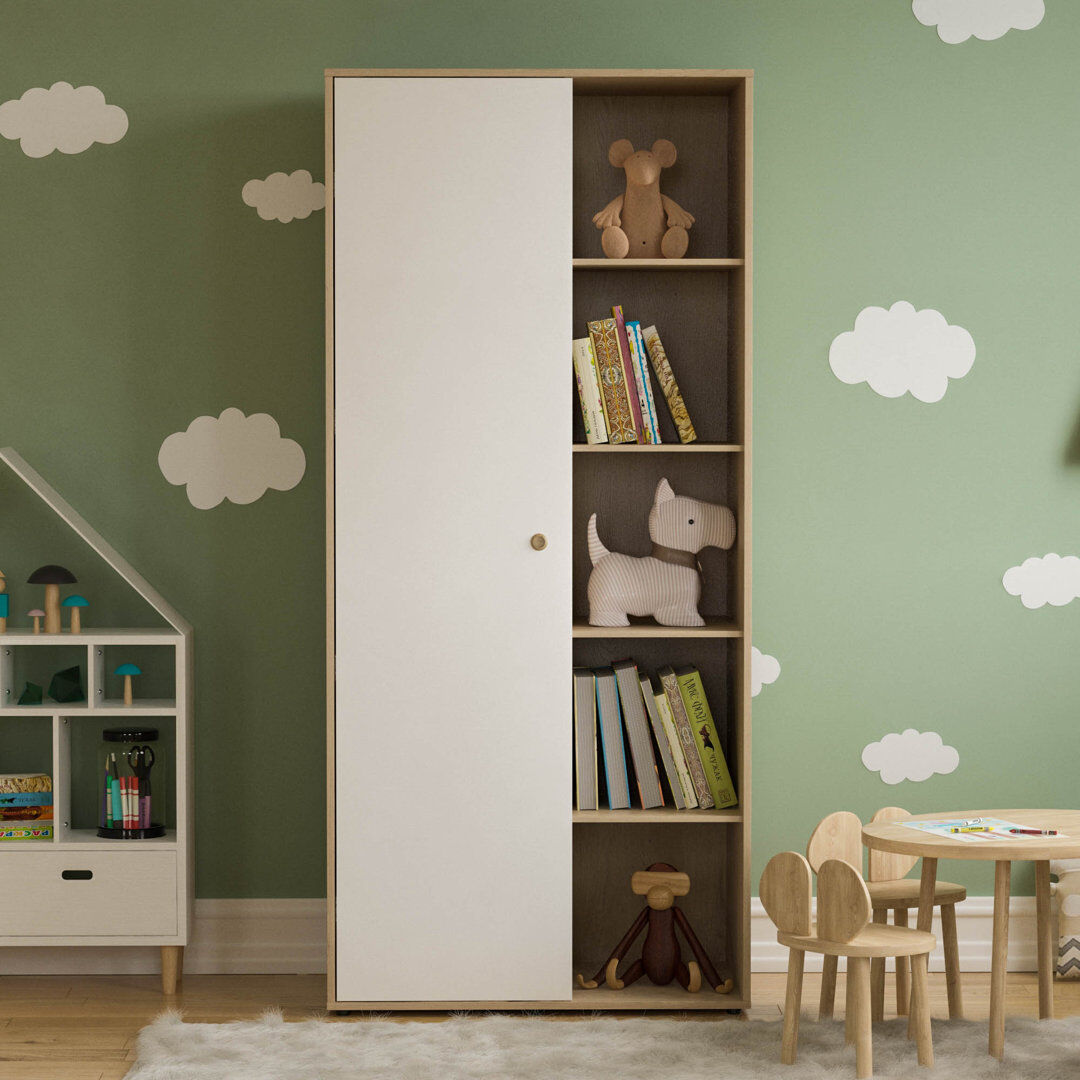 17 Stories Kayshia 1 Door Corner Wardrobe White/Oak 187cm H X 84cm W X 50cm D