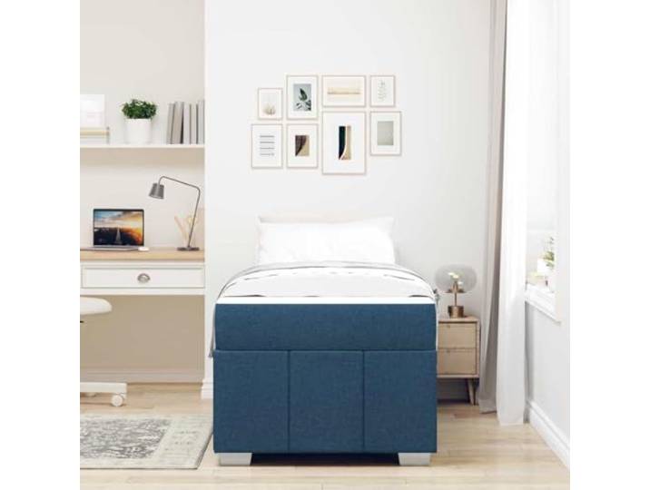 KTHLBRH Großes Einzelbett blau mit Matratze 100 x 200 cm Atmungsaktives Gewebe, Rahmen aus Holz, feste Latten, einfache Montage