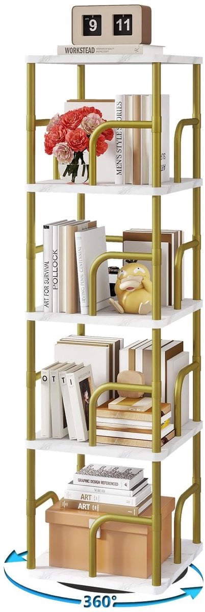 Omgoods Vijflaagse Rotating Boekenplank voor Veelzijdige Opslag Breedte: 120 cm