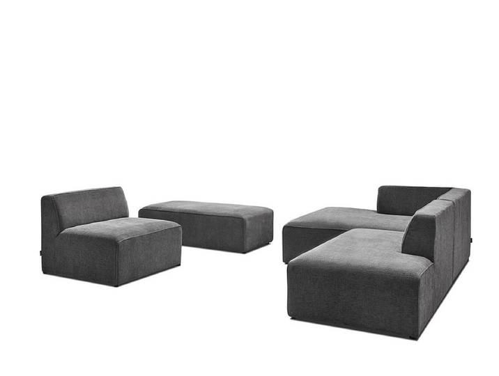 Sofa mit Hocker BOBOCHIC MEGEVE Stoff mit Textur dunkelgrau