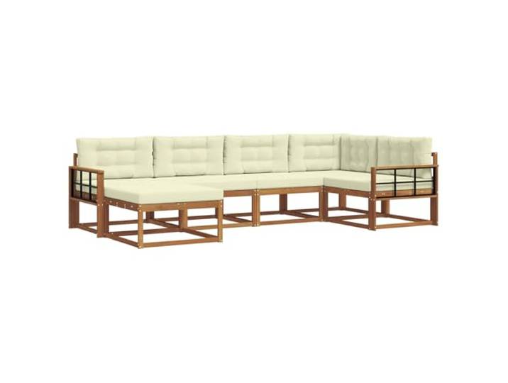 PUGYNBK Sofaset für den Außenbereich, 6 Stück, Natur und Creme Akazienholz, Lattenrahmen, modular, wetterfest, für Garten und Terrasse