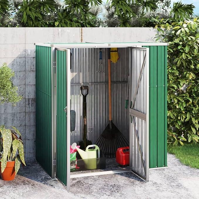 Gerätehaus Geräteschuppen Gartenhaus Metall Schuppen Gartenschuppen mit Schrägdach Garten Schuppen Gartenschrank mit Stauraum Verzinkter Stahl Grün 161x89x161 cm
