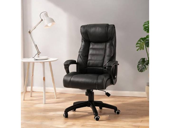 Fauteuil de bureau massant en simili cuir noir ergonomique et réglable