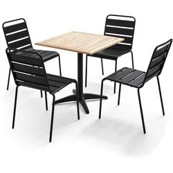 Oviala Business Bistrotisch aus Alumium und Holz mit 2 Metallstühlen