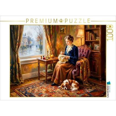 CALVENDO Puzzle Frau am Fenster mit Spaniel Impressionistisch | 1000 Teile Lege-Größe 64x48cm Foto-Puzzle für glückliche Stunden