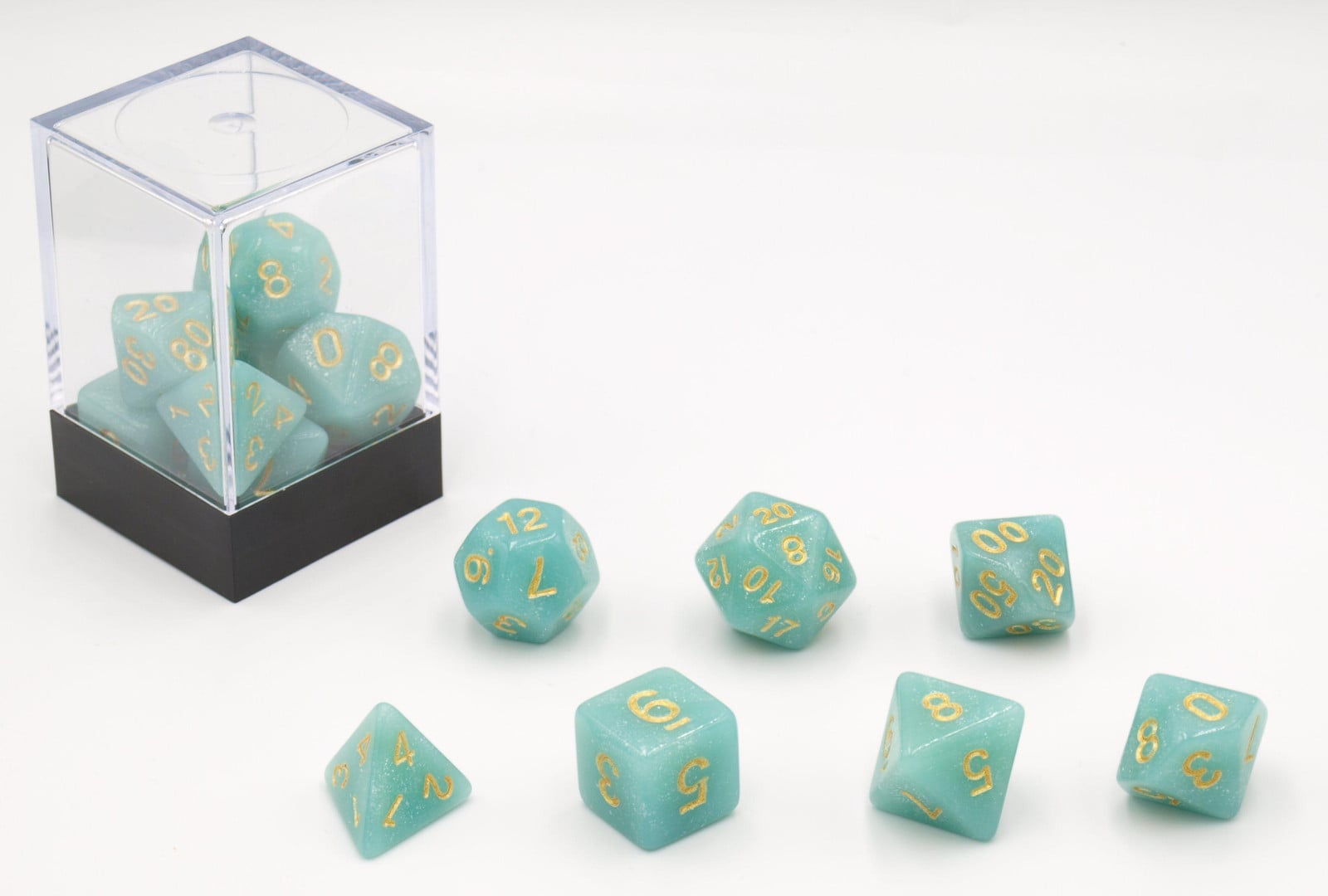 Hot Games Dobbelsteen set, pastel turquoise, 7 stuks, kunststof