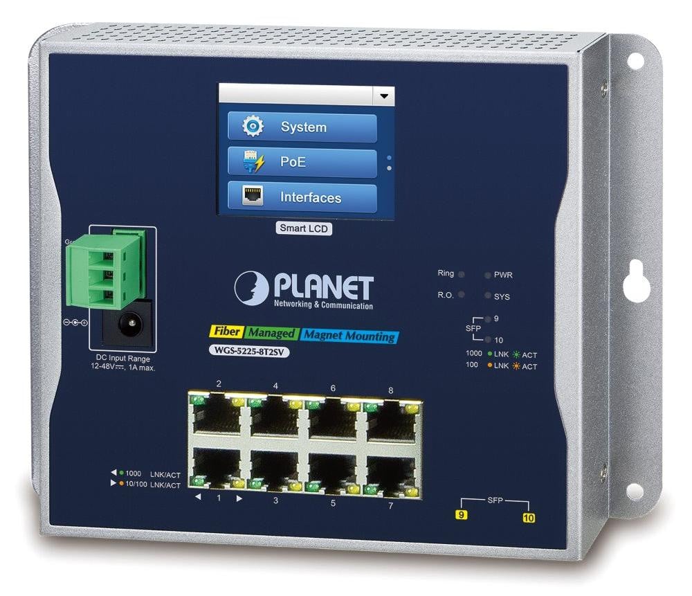 Planet WGS-5225-8T2SV Managed L2+ Gigabit Ethernet Switch, Wandmontabel