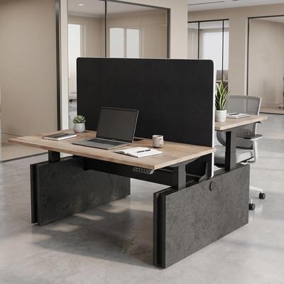 WESOME Adjustable Two-Person Standing Office Desk with Built-In USB Outlet Staff Workstation with Privacy Panel