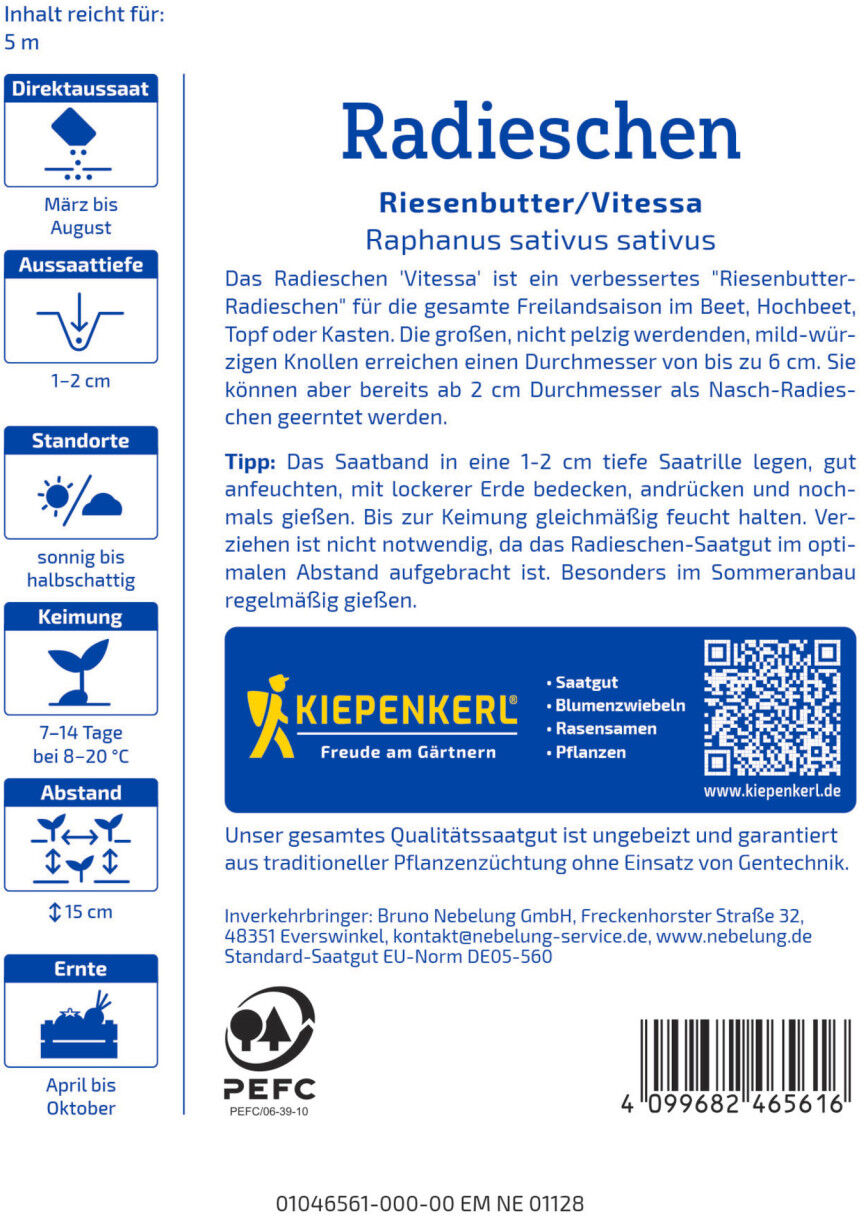 Kiepenkerl Saatgut Radieschen Riesenbutter/Vitessa für bis zu 5 lfd. Meter