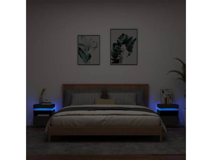 Armoires de Chevet avec Lumières LED 2 pcs Tables de Chevet avec Rangement Tables de Nuit Chambre Moderne Noir 836787