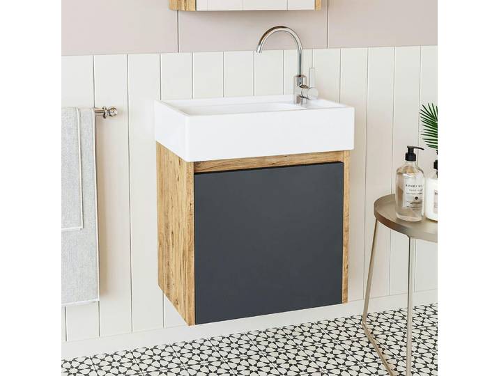Lave-mains Suspendu Décor Pin Et Anthracite 1 Porte Lua