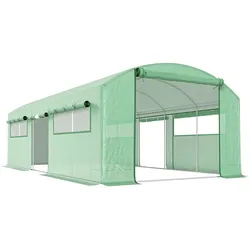 Outsunny Foliengewächshaus begehbar 3 Türen UV-beständige PE-Abdeckung verzinkter Stahlrahmen 6x3x2m/Grün