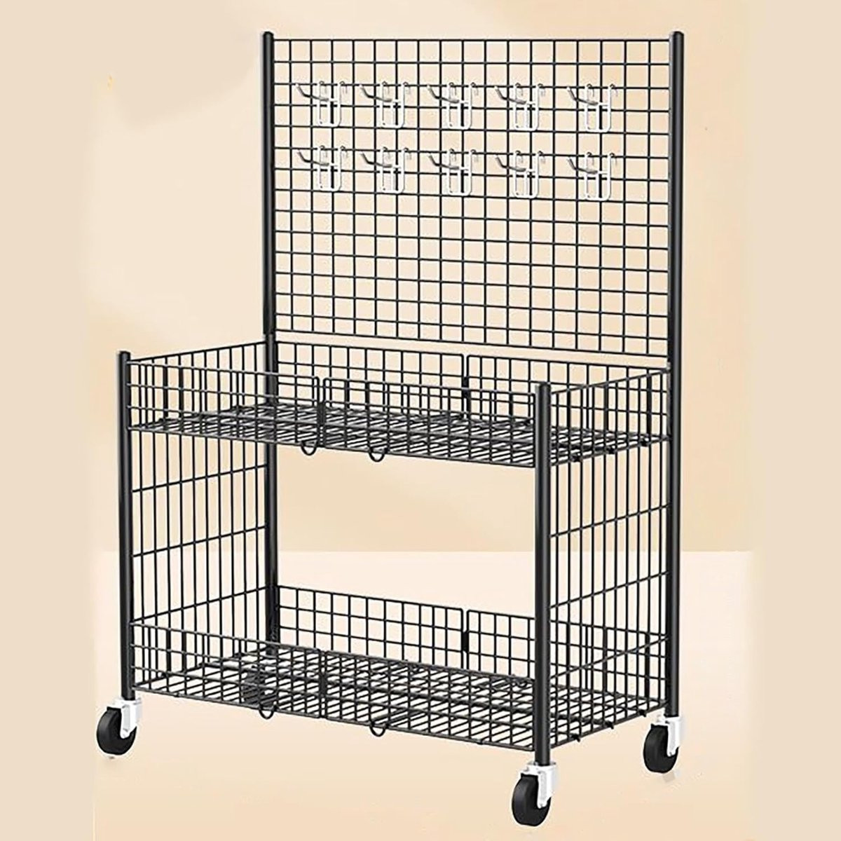 Opvouwbaar Wandrek - Mobiele Kraam - 2-Laags Opslag - Hoogte: 80 cm - Zwart