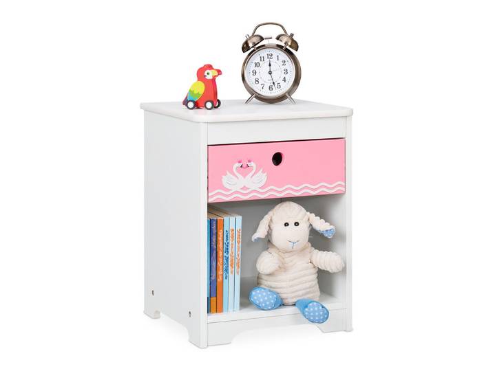 Relaxdays Nachttisch Weiß Rosa Kinder Schwan, 32x41x31 cm, Babymöbel & Kindermöbel, Babyzimmer, Babyregale & Kinderregale