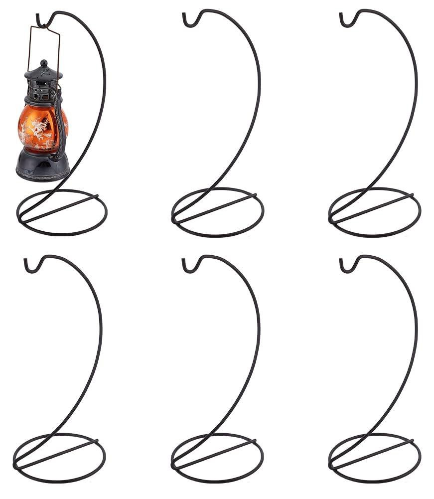Set van 6 glazen ornamenten met ijzeren houder