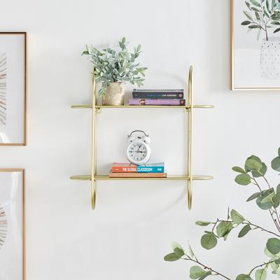 Danya B. Two-Tier Warm Gold Metal Hanging Bracket Wall Mounted Shelf