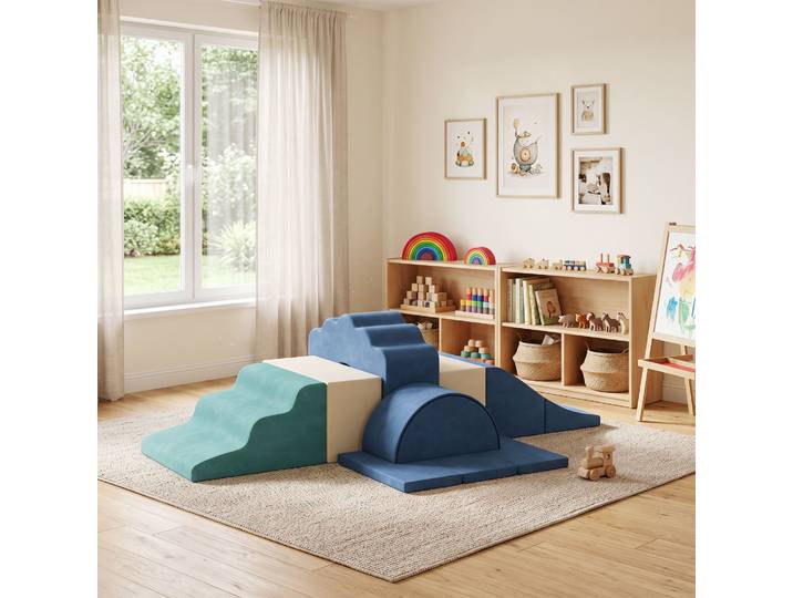 AIYAPLAY Parcours Motricité 7PCS Mousse Velours Bleu Antidérapant