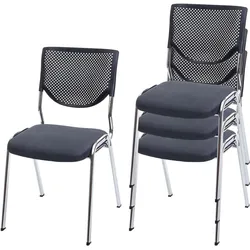 4er-Set Besucherstuhl H401, Konferenzstuhl stapelbar, Stoff/Textil ~ Sitz dunkelgrau, Füße chrom