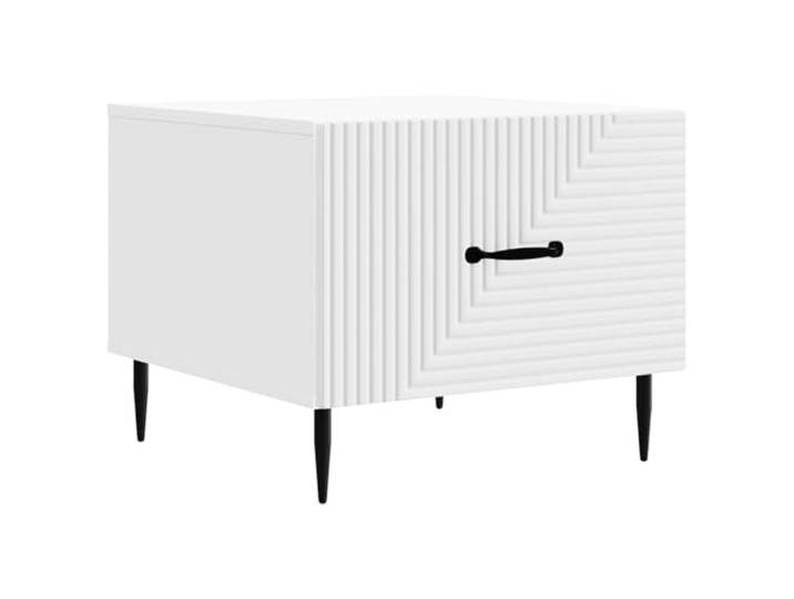 fsahslih Couchtisch mit Schublade Weiß 49x50x40 cm Holzwerkstoff Kompakter Beistelltisch für Wohnzimmer und Flur, schwarze konische Beine, 1 Fach und Schublade für Ordnung.
