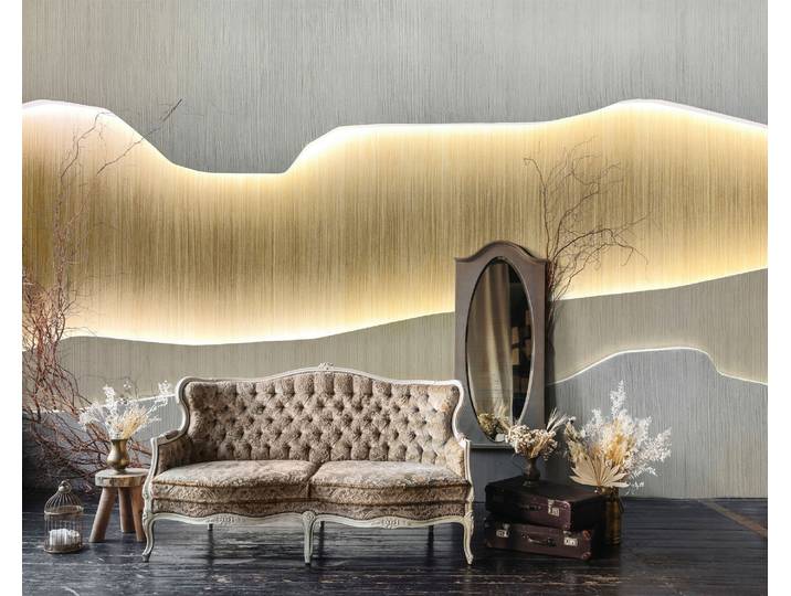 Fototapete LIVING WALLS Walls by Patel 5 Fototapete Abstrakte Lichtwellen , beige (goldfarben), B:4m H:0m L:2,7m, Vlies, Tapeten, Fototapete, Abstrakte Lichtwellen auf 200 g/m² Premium-Vlies