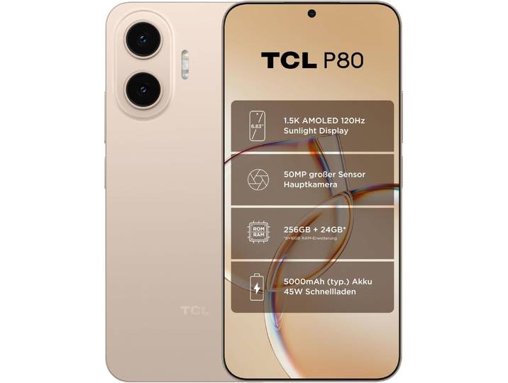 TCL Smartphone P80 , Energieeffizienz: B, beige (sunlit gold), 256 GB, Mobiltelefone, Smartphone
