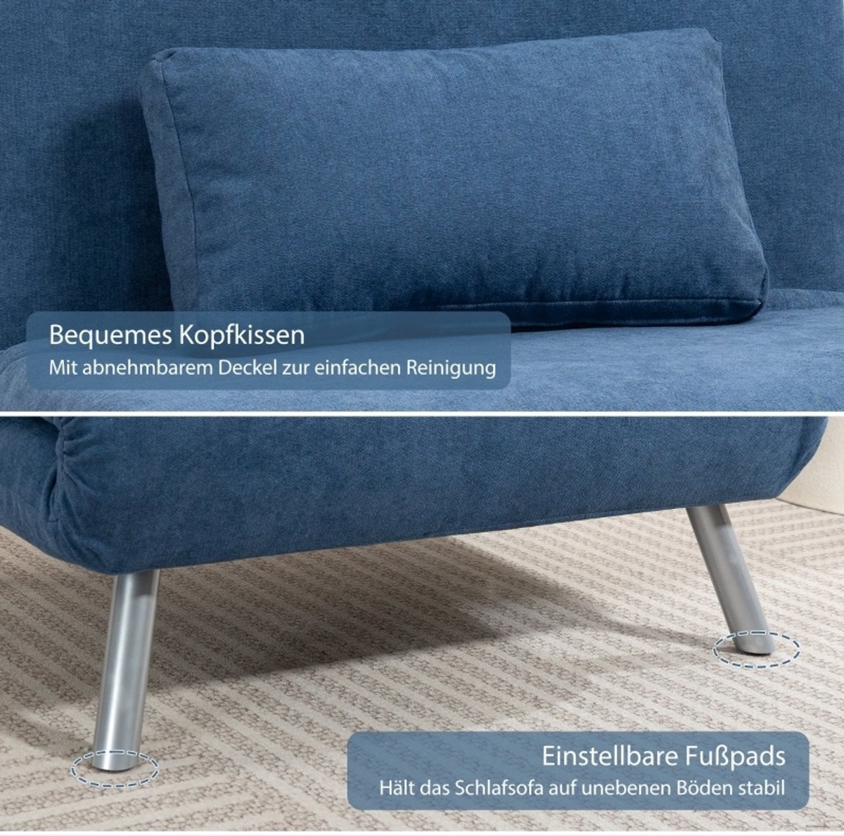 MIVRAY Slaapfauteuil met bedfunctie en verstelbare rugleuning, Blauw