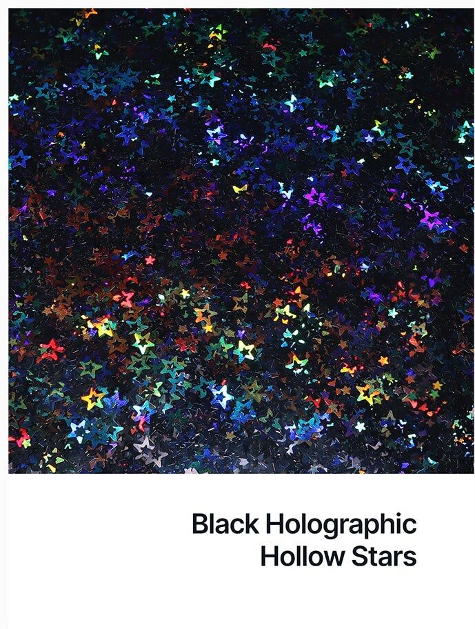 Hemway Shaped Craft Glitter   Hollow Star   Epoxy Resin, DIY, Tumbler, Decoration - Black Holographic - Shaped 50g