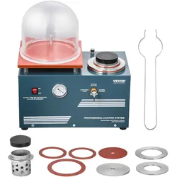 VEVOR Vakuum-Einbettgussmaschine 400 ml mit 3 CFM-Pumpe & Glocke & Präzisionsmanometer, Metallschmuckgusswerkzeug Vakuumgussmaschine zum Gießen von Schmuck und Schmelzen (28 x 28 cm) 290 W Leistung
