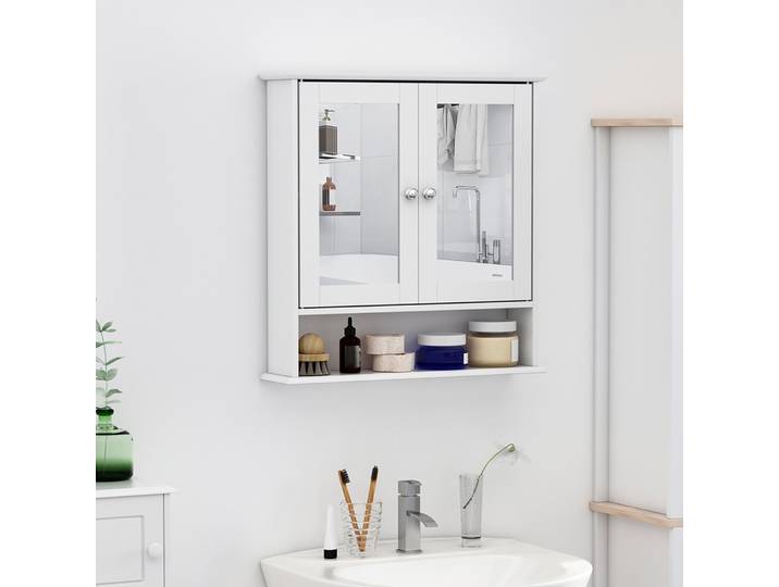 HOMCOM Armoire Murale Salle Bain Miroir MDF Blanc