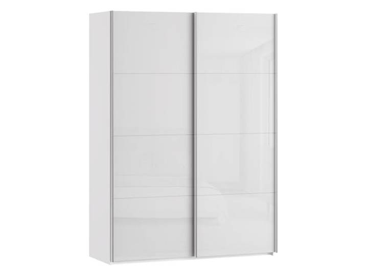 Forte SOPHISTISPACE Kleiderschrank 150, moderner Schwebetürenschrank, 2-türig, Einlegeböden, Kleiderstange, Holzwerkstoff, Weiß/Weiß Glanz, 150,3 cm breit x 210,5 cm hoch x 62,9 cm tief