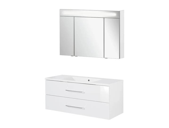 FACKELMANN B.CLEVER Waschtisch Set mit Spiegelschrank 120 cm breit, Weiß, Waschbecken Gussmarmor Weiß