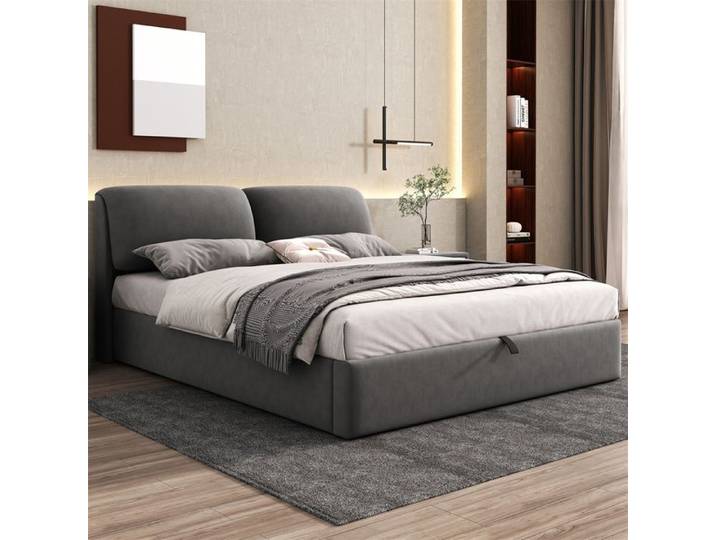 Lit coffre adulte - YEHTOKHOME - 160x200 - 3 tiroirs - sommier hydraulique - velours gris