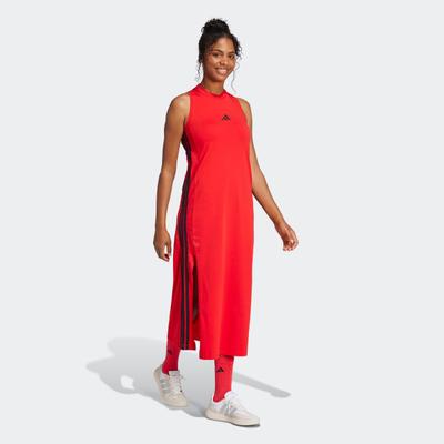 Shirtkleid ADIDAS SPORTSWEAR "ESSENTIALS 3-STREIFEN LONG RACERBACK", Damen, Gr. S, N-Gr, rot (pure ruby, schwarz), Obermaterial: 93% Baumwolle, 7% Elasthan, Kleider Shirtkleid, ärmelloses Racerback-Design, sportlicher Stil, ohne Verschluss