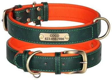 Uplifted Finds Custom Personalized Engraved PU Leather Dog Collar green s