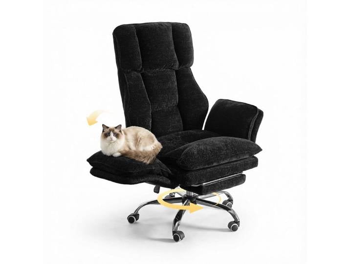 Patbrela Chaise de bureau Cloud Big and Tall Noir chenille brillante ergonomique avec repose-pieds